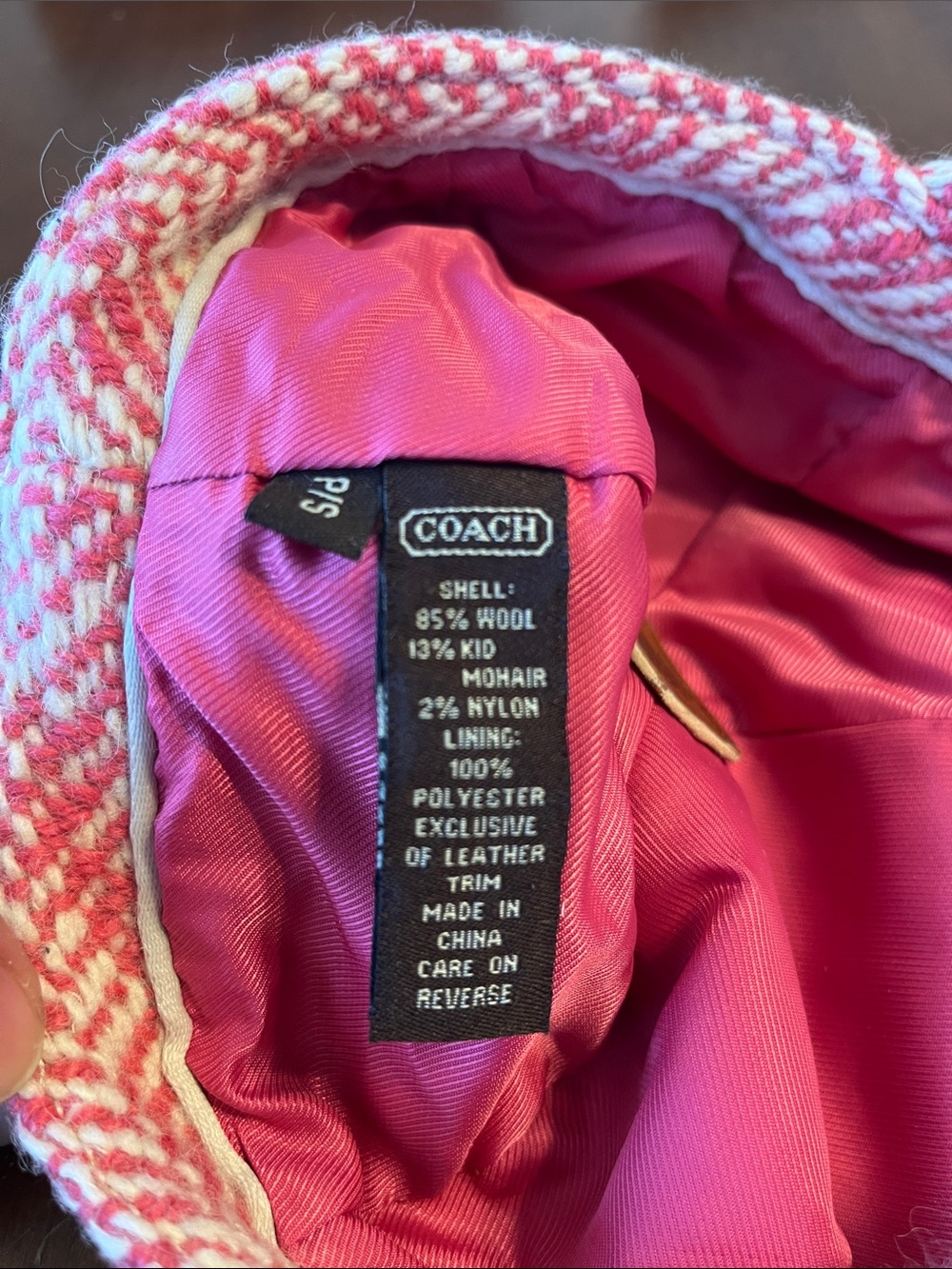 Coach newsboy cap pink houndstooth wool mohair vintage hat Y2K herringbone tweed - Picture 3 of 5